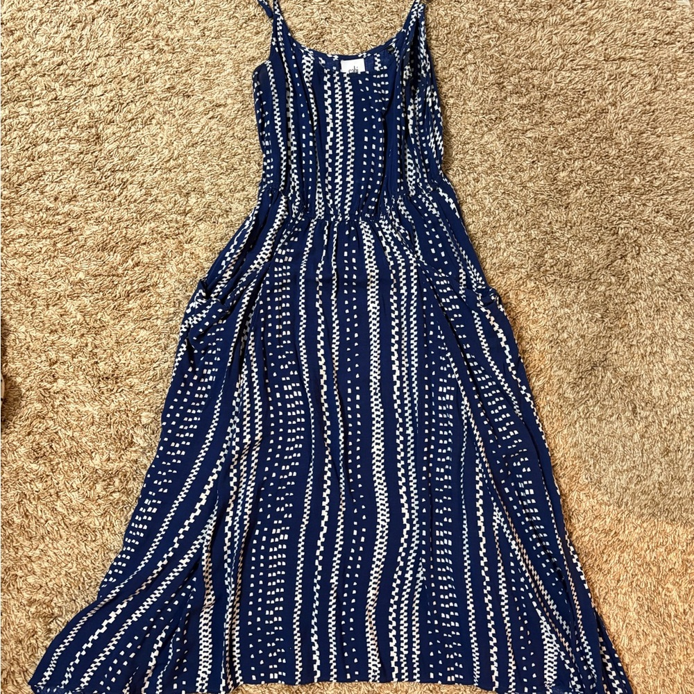 CAbi Blue and White Sleeveless Sundress